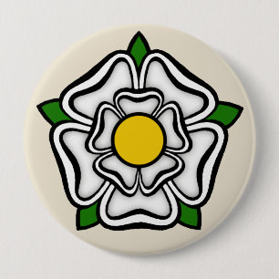 Bóton Redondo 10.16cm White Rose de York, Inglaterra Emblem of Royalty