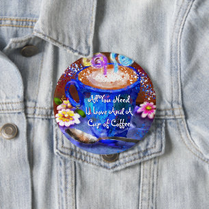 Bóton Redondo 10.16cm Xícara Caprichosa de Café Floral Personalizada