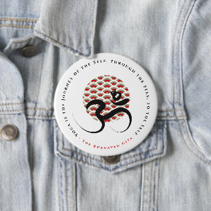 Bóton Redondo 10.16cm Zen Asian Red Sun Yoga Moderna Caligrafia Om Aum