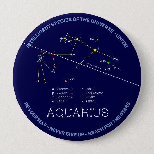 Bóton Redondo 10.16cm Zodiac Constelação Aquarius (Frente)