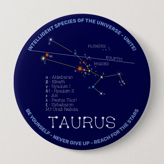 Bóton Redondo 10.16cm Zodiac Constelação Taurus (Frente)