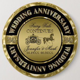 Bóton Redondo 15.24cm 50º Aniversário de Casamento - Cavalo e Carruagem