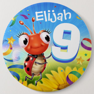 Bóton Redondo 15.24cm 9 anos crachá de aniversário personalizado Pequeno