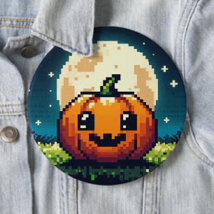 Bóton Redondo 15.24cm Abóbora de Halloween de 8 bits sob a lua