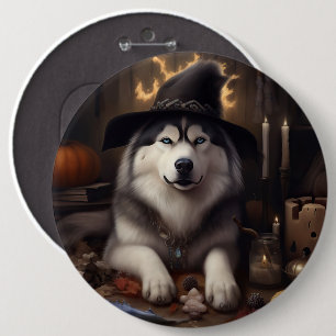 Bóton Redondo 15.24cm Abóboras Malamute do Alasca Halloween Assustador