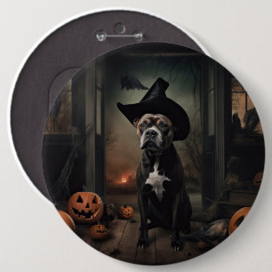 Bóton Redondo 15.24cm Abóboras Staffordshire Terrier Halloween Assustado