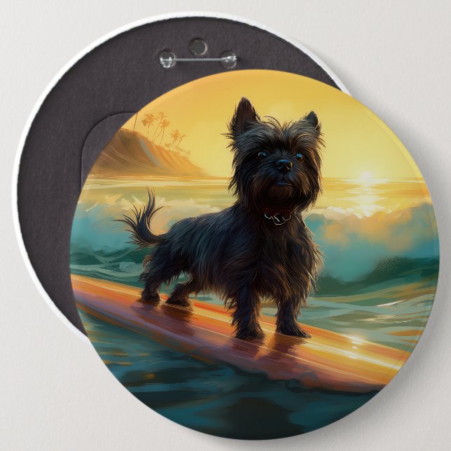 Bóton Redondo 15.24cm Affenpinscher Beach Surfing Painting (Frente & Verso)