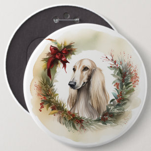 Bóton Redondo 15.24cm Afghan Hound Christmas Wreath Festivo Pup