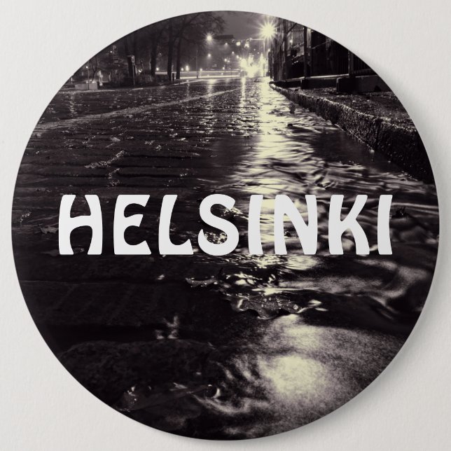 Bóton Redondo 15.24cm Água da chuva que flui nas ruas de Helsínquia (Frente)