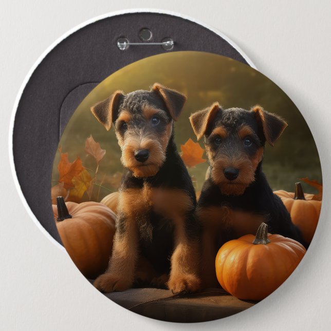 Bóton Redondo 15.24cm Airedale Puppy Autumn Delight Pumpkin (Frente & Verso)