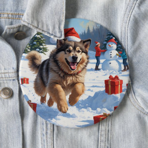 Bóton Redondo 15.24cm Alaskan Malamute Natal Cena de Neve Festiva