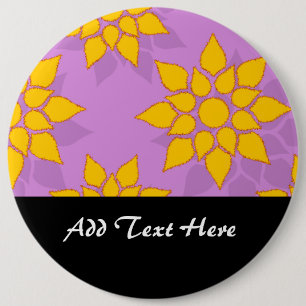 Bóton Redondo 15.24cm Amarelo Vibrante sobre Design Floral Lavanda