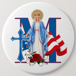 BÓTON REDONDO 15.24CM AMERICAN FLAG VIRGIN MARY RELIGIOSOS ROSAS