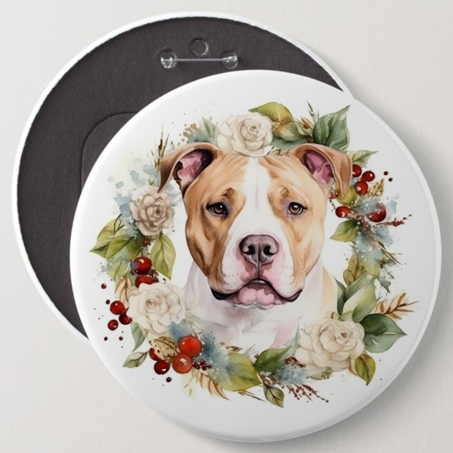 Bóton Redondo 15.24cm American Staffordshire Christmas Wreath Festivo (Frente & Verso)