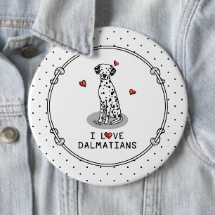 Bóton Redondo 15.24cm Amo Dalmatianos (preto 1) Corações Bonitos