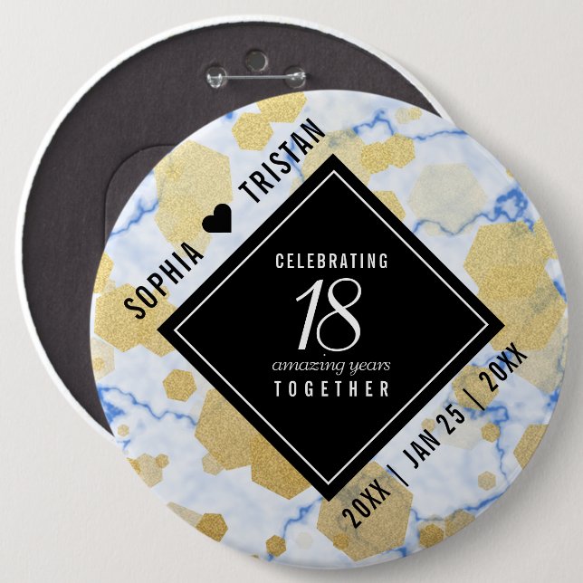 Bóton Redondo 15.24cm Aniversário de Casamento de Porcelana 18 (Frente & Verso)