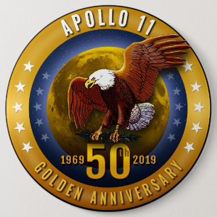 Bóton Redondo 15.24cm Aniversário Eagle dourado de Apollo 11 50th e lua