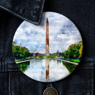 Bóton Redondo 15.24cm Aquarela do Monumento a Washington com Reflexo