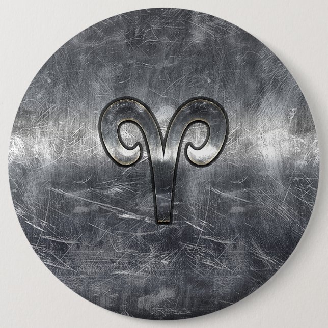 Bóton Redondo 15.24cm Aries Símbolo Zodiac no Estilo de Aço Prateado (Frente)