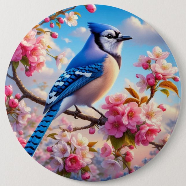 Bóton Redondo 15.24cm Arte Floral/primavera Blue Jay (Frente)