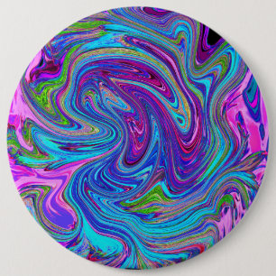 Bóton Redondo 15.24cm Arte retrógrada Abstrato de Groovas Azul, Rosa e P