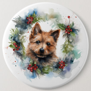 Bóton Redondo 15.24cm Austrália Terrier Christmas Wreath Festivo Pup