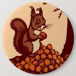 Bóton Redondo 15.24cm 🐿️ Autumn Squirrel Pin Button / Badge - Clothing 