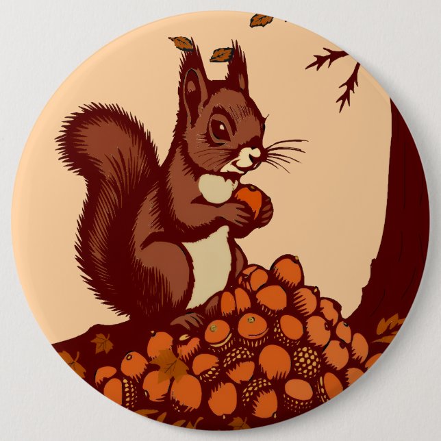 Bóton Redondo 15.24cm 🐿️ Autumn Squirrel Pin Button / Badge - Clothing  (Frente)