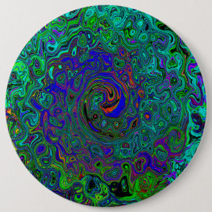 Bóton Redondo 15.24cm Azul Marmorizado e Redemoinho Abstrato Retrô em Ág