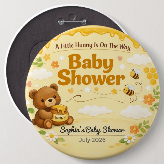 Bóton Redondo 15.24cm Baby Shower Pin | Little Hunny | Teddy Bear (Frente & Verso)