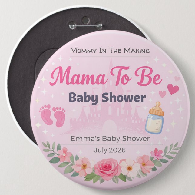 Bóton Redondo 15.24cm Baby Shower Pin | Mommy To Be | Party Favor (Frente & Verso)
