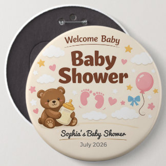 Bóton Redondo 15.24cm Baby Shower Pin | Welcome Baby | Teddy Bear