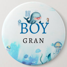 Bóton Redondo 15.24cm Baleia sob o mar Vovó Chá de fraldas de Aquarela