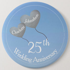 Bóton Redondo 15.24cm Balões cardíacos do 25 Silver aniversário no céu