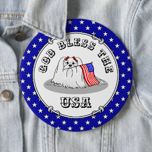 Bóton Redondo 15.24cm Bandeira Americana Patriótica USA Cão Maltês - Cac