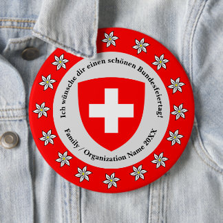 Bóton Redondo 15.24cm Bandeira do Dia Nacional Suíço Edelweiss