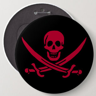 Bóton Redondo 15.24cm Bandeira pirata da Caveira Vermelha e Espadas de C