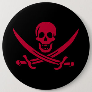 Bóton Redondo 15.24cm Bandeira pirata da Caveira Vermelha & Espadas de C