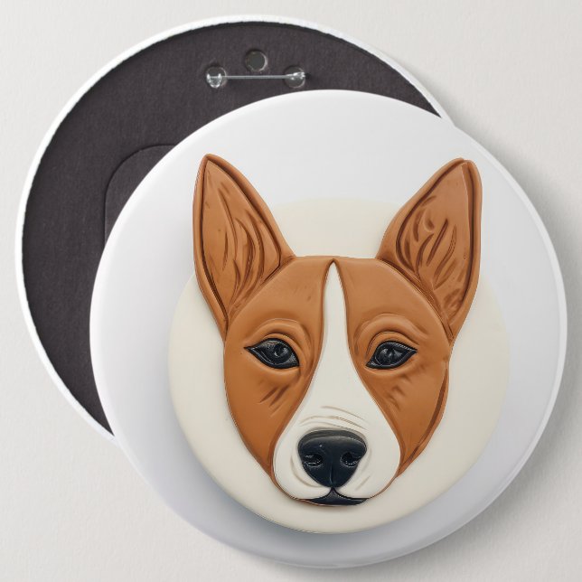 Bóton Redondo 15.24cm Basenji Dog 3D Inspirado (Frente & Verso)