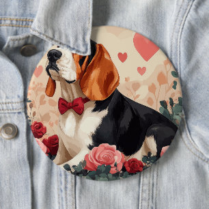Bóton Redondo 15.24cm Basset Hound com Rosas - Dia dos Namorados 