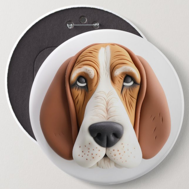 Bóton Redondo 15.24cm Basset Hound Dog 3D Inspirado (Frente & Verso)