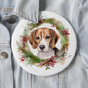 Bóton Redondo 15.24cm Beagle Christmas Wreath Festivo Pup