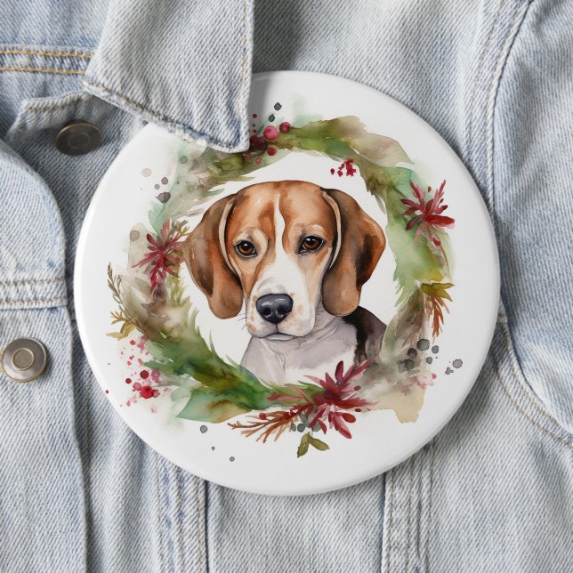 Bóton Redondo 15.24cm Beagle Christmas Wreath Festivo Pup (In Situ)