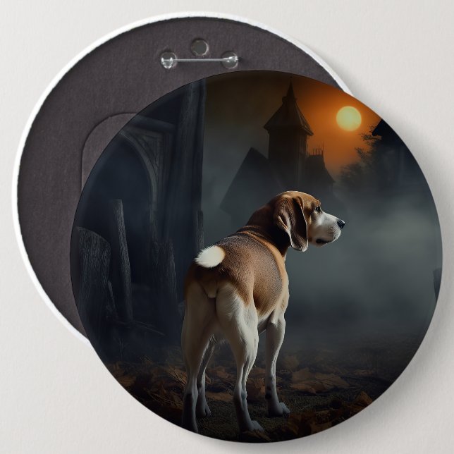 Bóton Redondo 15.24cm Beagle Halloween Assustador (Frente & Verso)