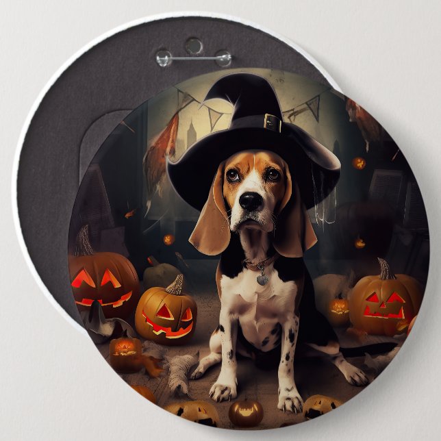 Bóton Redondo 15.24cm Beagle Pumpkins Halloween Assustado (Frente & Verso)