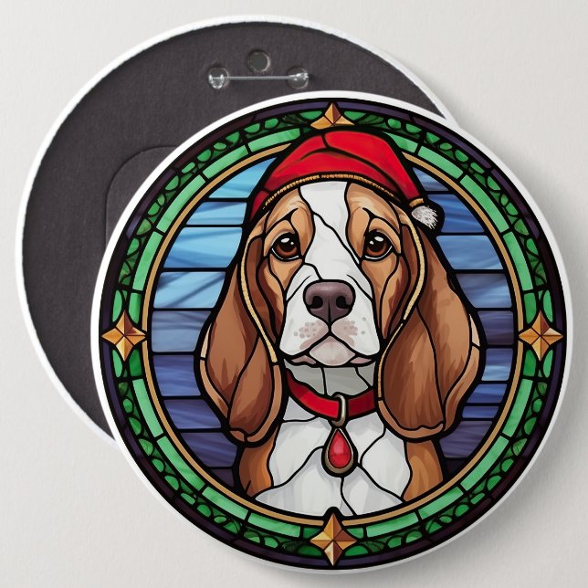 Bóton Redondo 15.24cm Beagle Stainle Glass Natal (Frente & Verso)