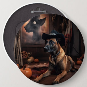 Bóton Redondo 15.24cm Belga Malinois Pumpkins Halloween Scary