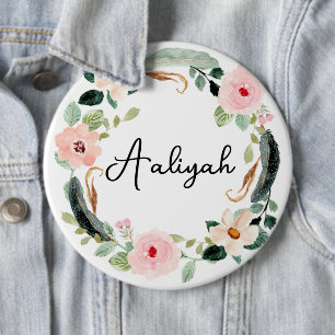 Bóton Redondo 15.24cm Belo nome personalizado Monograma Floral Wreath