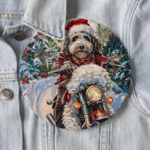 Bóton Redondo 15.24cm Bernedoodle Dog Andando na Motocicleta Natal