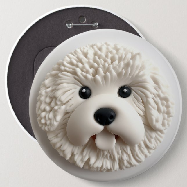 Bóton Redondo 15.24cm Bichon Frise Dog 3D Inspirado (Frente & Verso)